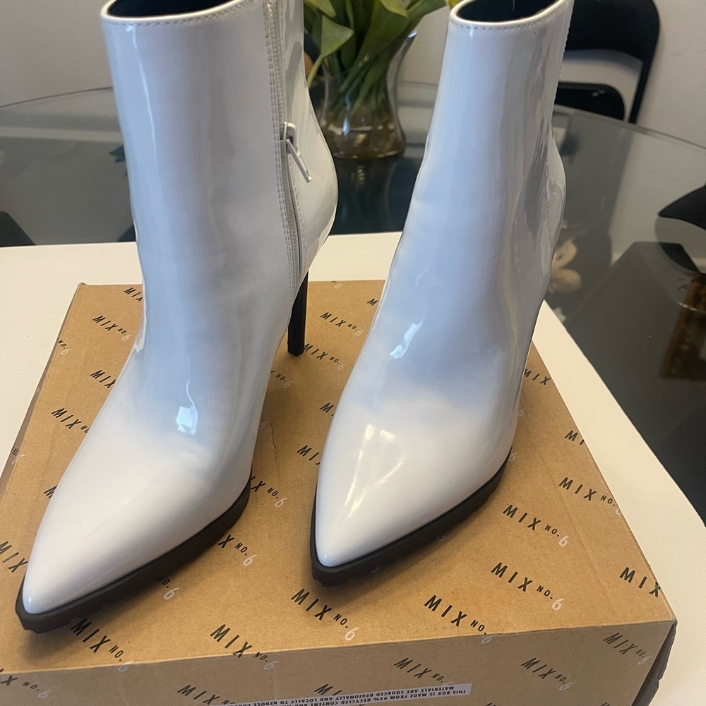 Mix No. 6 Glossy White Heeled Boots